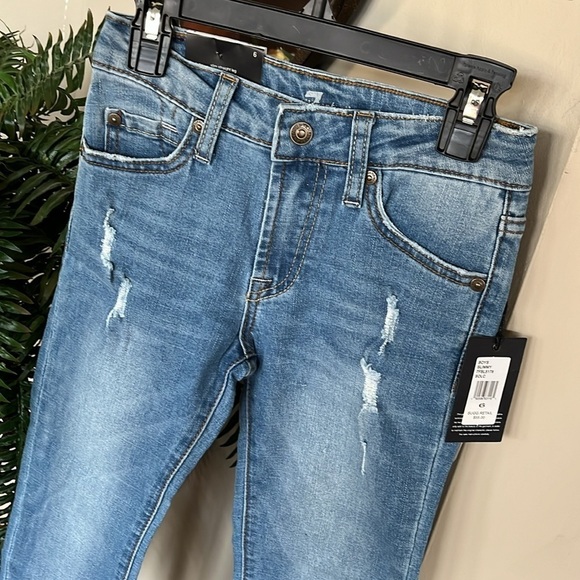 Brand New 7 For All Mankind Flex Stretch Slim Straight Leg Distressed Blue Jeans - Picture 6 of 15